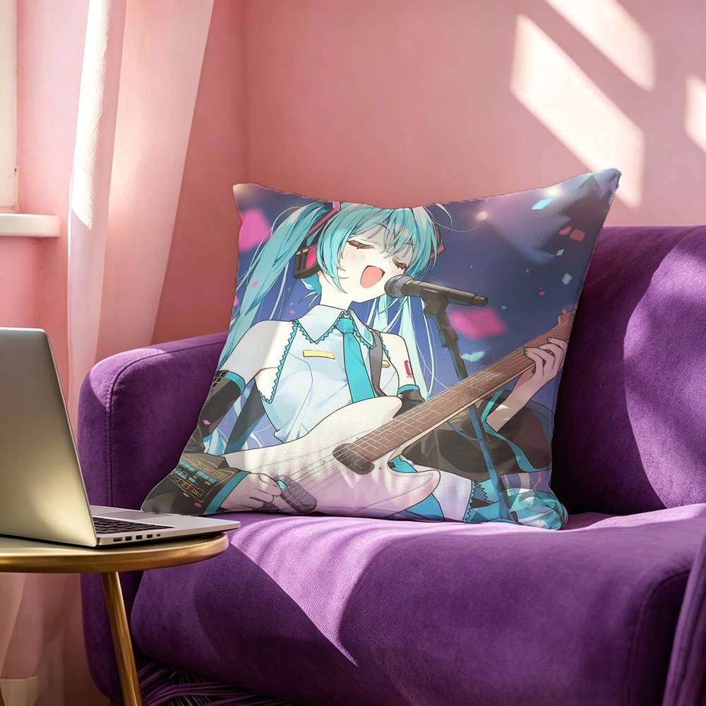 Kawaii Singer Miku-S Pillow Case Square Double-Sided Sofa Cushion Cover Bedroom Bedside Pillow