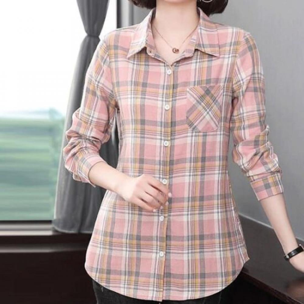 Navava Women Retro Check Long Sleeve Shirt Nb2952