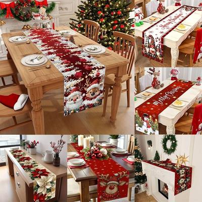 New Year Christmas Table Runner Snowman Elk Xmas Table Flag Cover Navidad Gift Santa Claus Merry Christmas Decorations