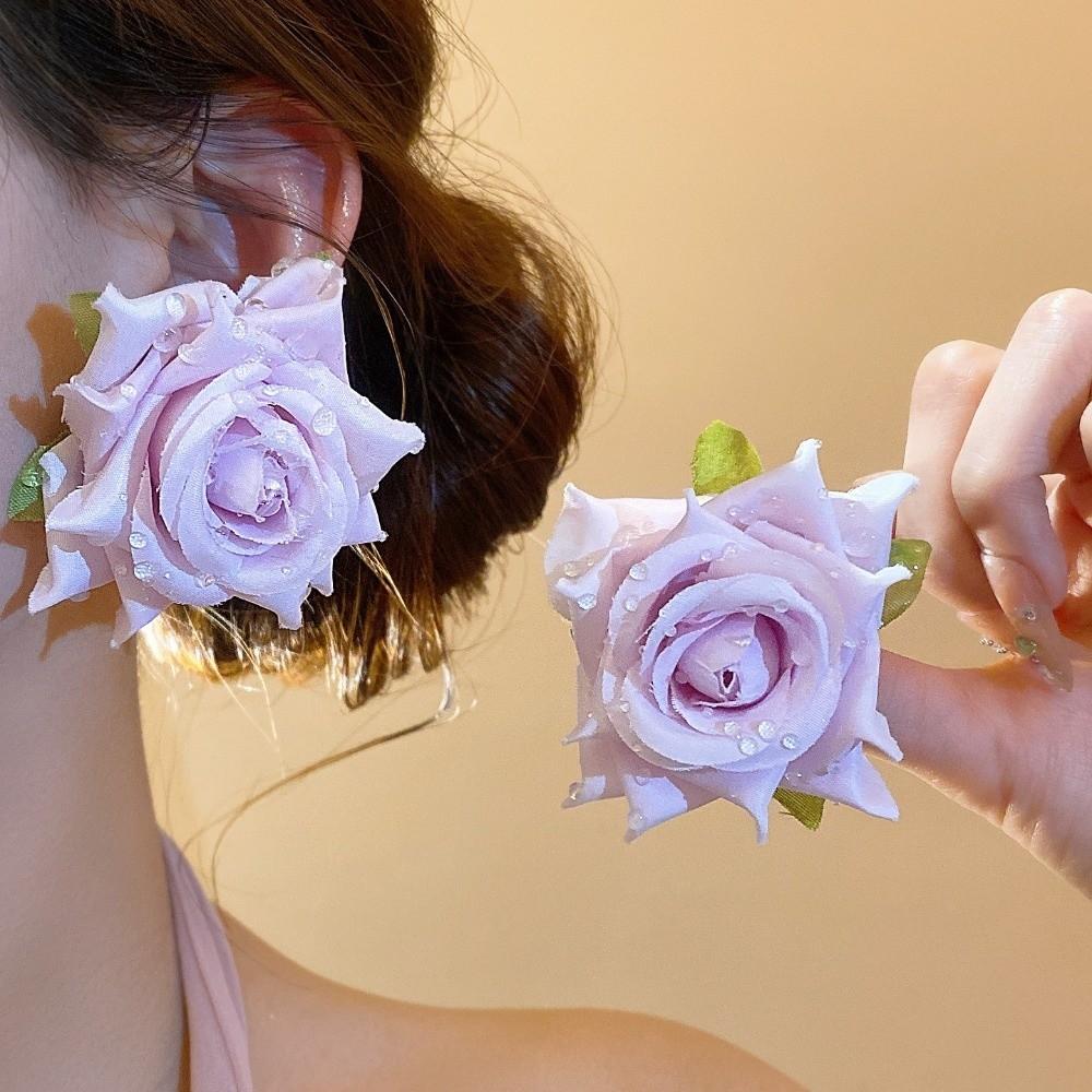 French Style Floral Stud Earrings Solid Color Drop Earrings Fresh Rose Flower Earrings  Women