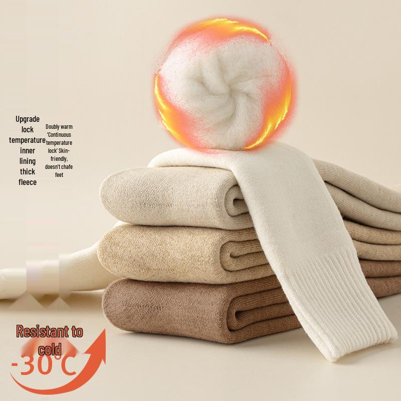 Men's Fleece-Lined Cashmere Socks: Calf-Length, Imitation Wool, Thick, Warm, Perfect for Spring, Autumn, and Winter.