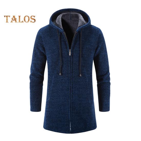 

Мужское трикотажное пальто с капюшоном, завязками на шнурке, длинными рукавами, однотонная куртка с застежкой-молнией, теплая зимняя куртка средней длины M темно-синий