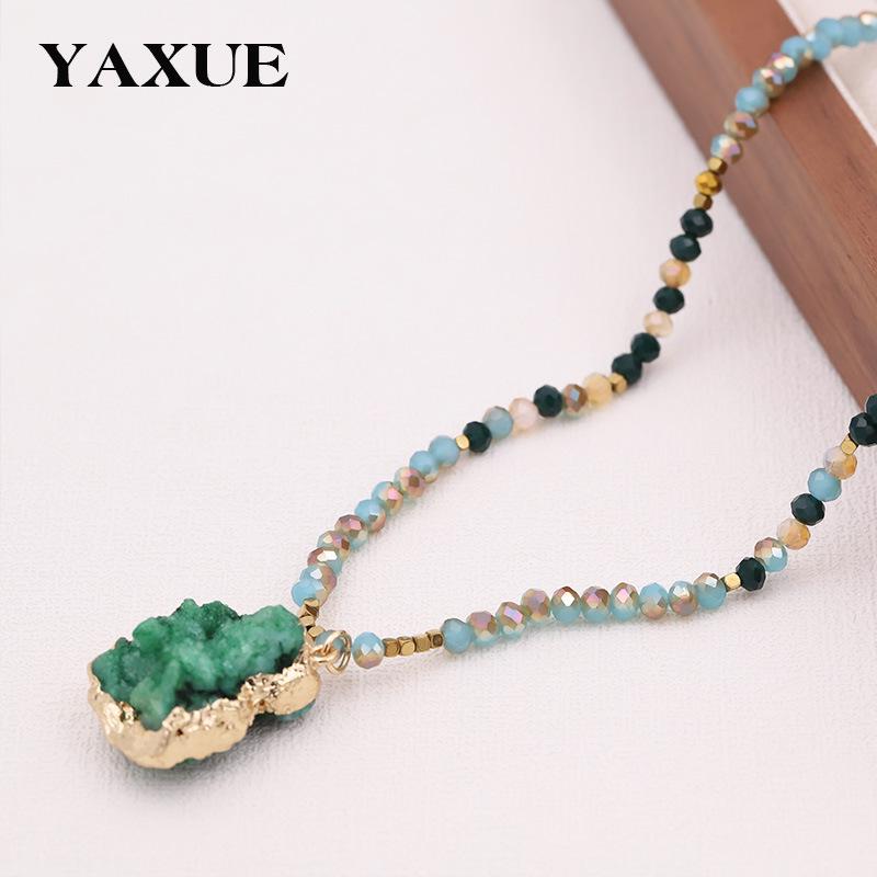 Multicolor Stone Beaded Pendant Necklace - Light Luxury Sweater Chain Jewelry
