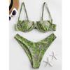 Women Flower Printed High Cut V Wired Bikini Swimwear Swimsuit Beachwear