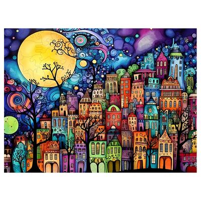 Puzzle en Bois pour Adultes - Ville Comic Colorée - Puzzle Unique en Forme d'Animal Irrégulier - Cadeaux Créatifs pour Adolescents et Adultes