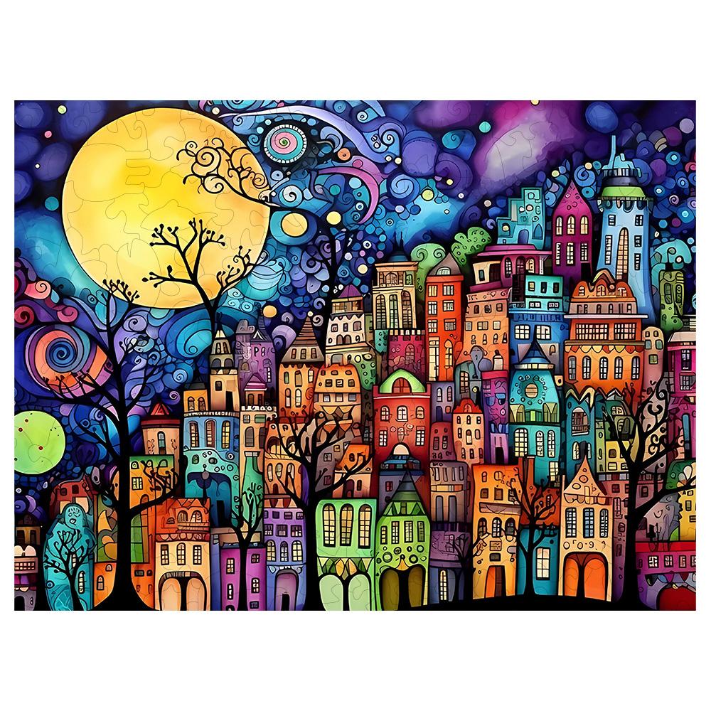 Adult Wooden Puzzle - Colorful Comic City - Unique Irregular Animal Shape Puzzle - Creative Gifts for Teenagers and Adults