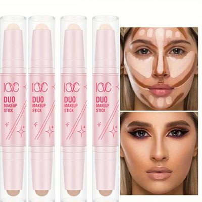 Dual-Ended Highlight & Contour Stick Nature Finish Concealer Buildable Coverage Foundation Pen Makeup Stick for Face