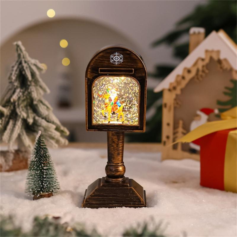 Glowing Musical Christmas Mailbox Crystal Night Light for Indoor Holiday Room Decoration USB Powered Table Lamp