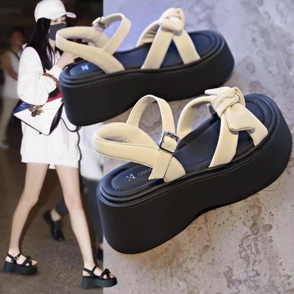 Women's summer outer wear thick-soled soft-soled slippers fashion and high-end slippers 2025 new French beautiful bow