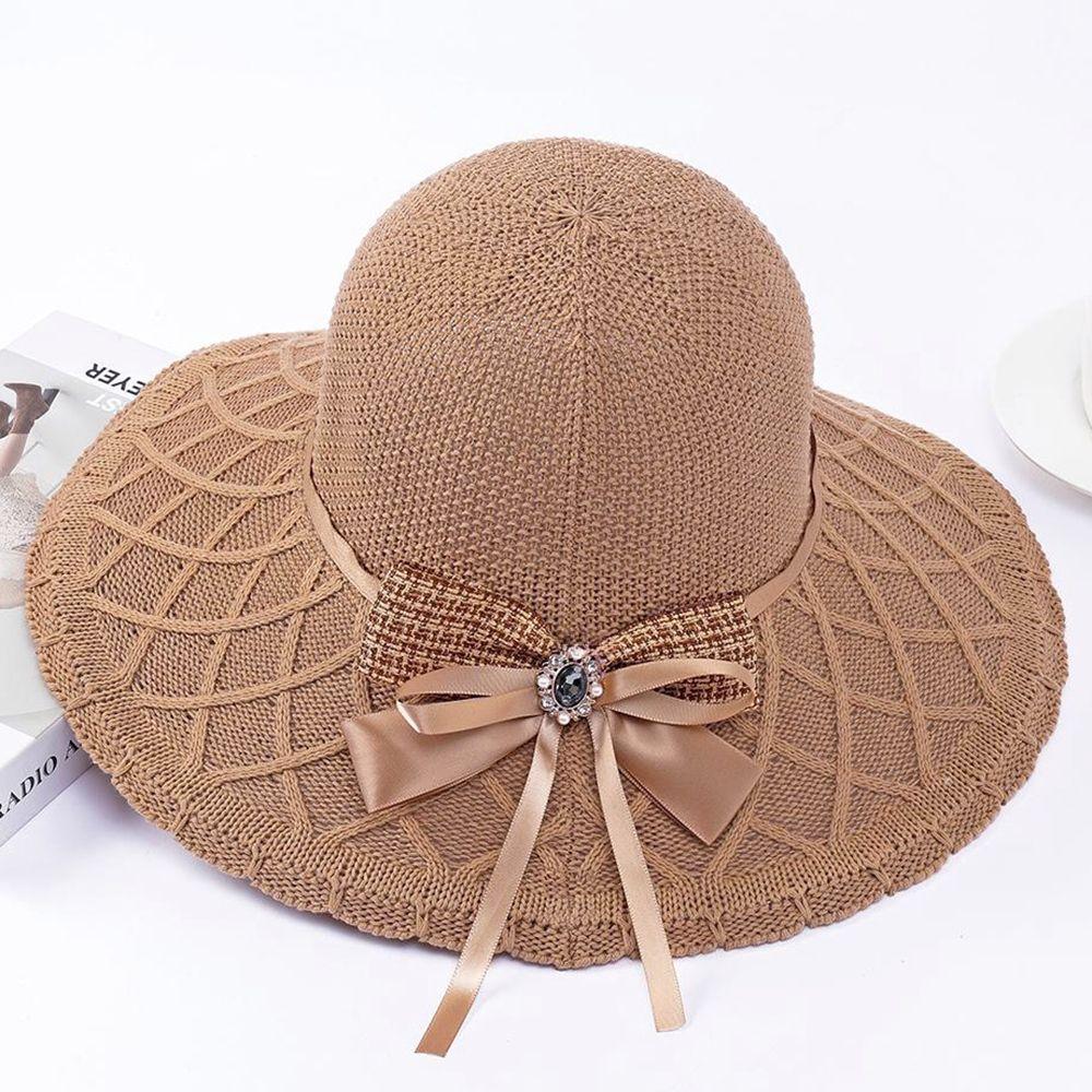 Ladies' Foldable Bow Basin Hat Summer Sun Hat Sunscreen UV Outdoor Sunscreen Cool Hat
