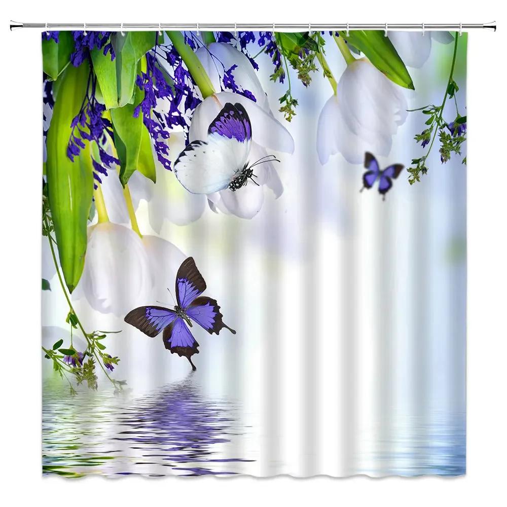 Duschvorhang Garten Bunte Blumen Natürliche Landschaft 3D Wasserdichtes Gewebe Badezimmer Vorhänge Badezimmer Zubehör Badezimmer Dekor