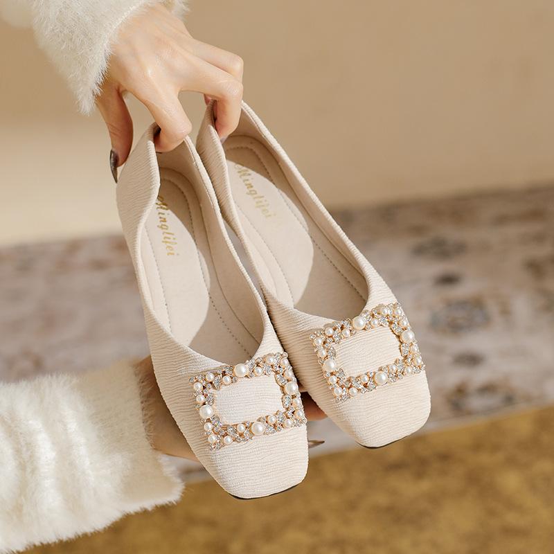 

Мода Большой Размер 35-43 Женские Туфли Балетки с Пряжкой и Жемчужной Отделкой, Полосатая Ткань, Женские Лоферы на Мягкой Подошве, Удобные Мокасины для Ходьбы Босиком 33 абрикосовый