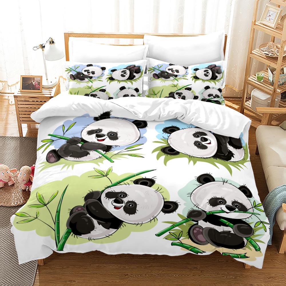 3D Panda Duvet Cover Set King Size Cute Panda Bamboo Bedding Set Black White Bear Polyester Quilt Cover for Boy Kid for Bedroom