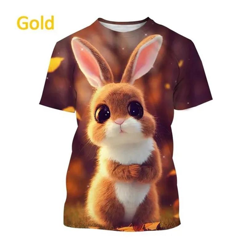 Letní horký výprodej Králík 3D tisk Tričko Zvíře Kulatý výstřih Krátký rukáv Módní Unisex Ležérní Roztomilé topy Chlapecké Dívčí Trička
