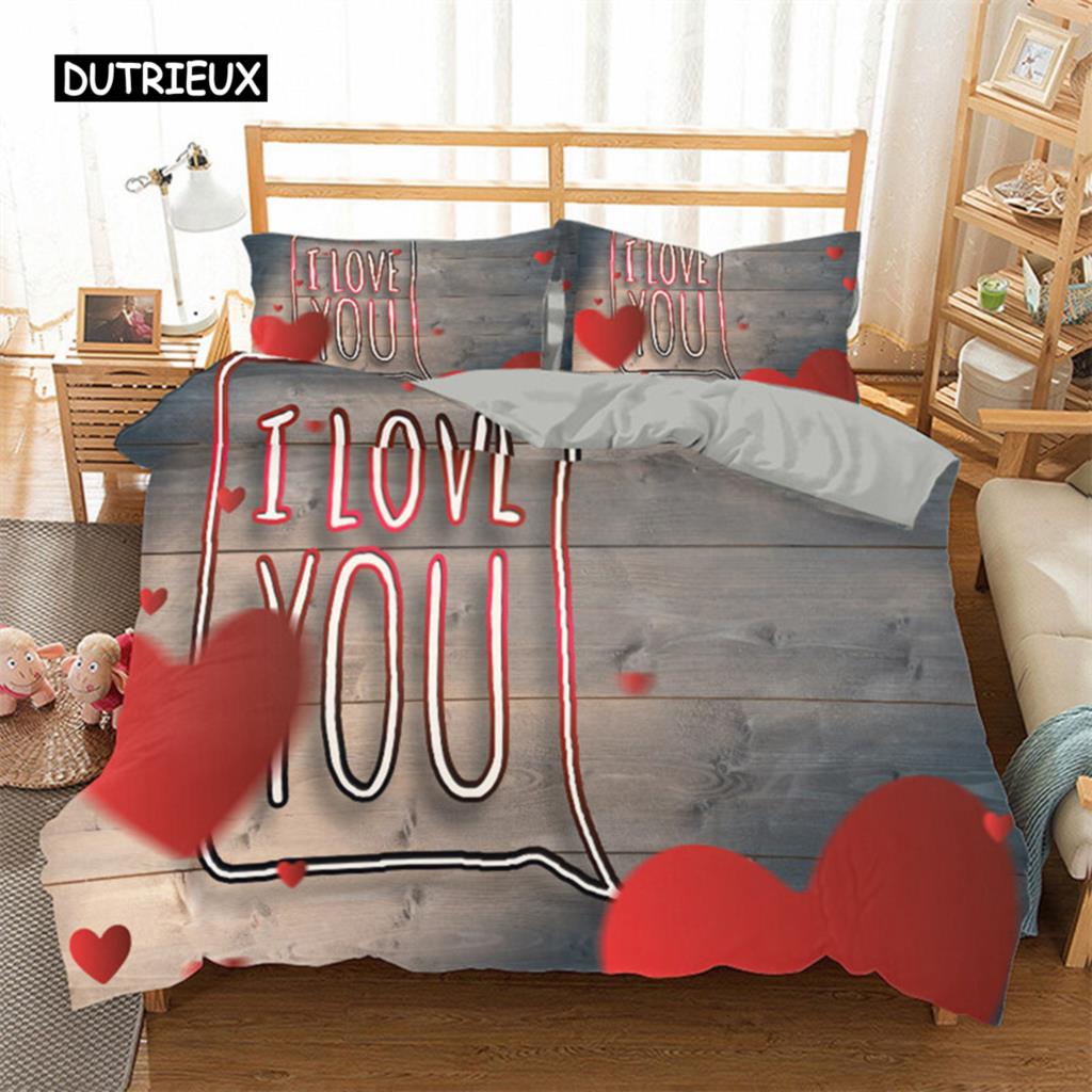 3D Love Heart Duvet Cover Microfiber Romantic Love Affection Theme Bedding Set King Full For Kids Teen Valentines Day Room Decor