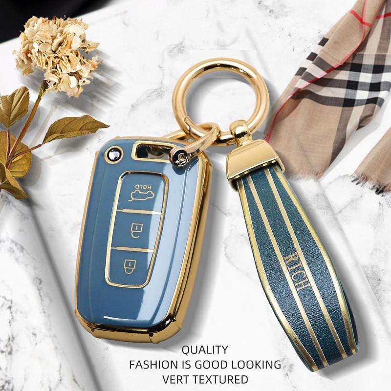 Luxurious Golden Edge Remote Car Key Case Cover For KIA Sportage Forte K2 K5 For Hyundai Solaris HB20 Veloster SR IX35