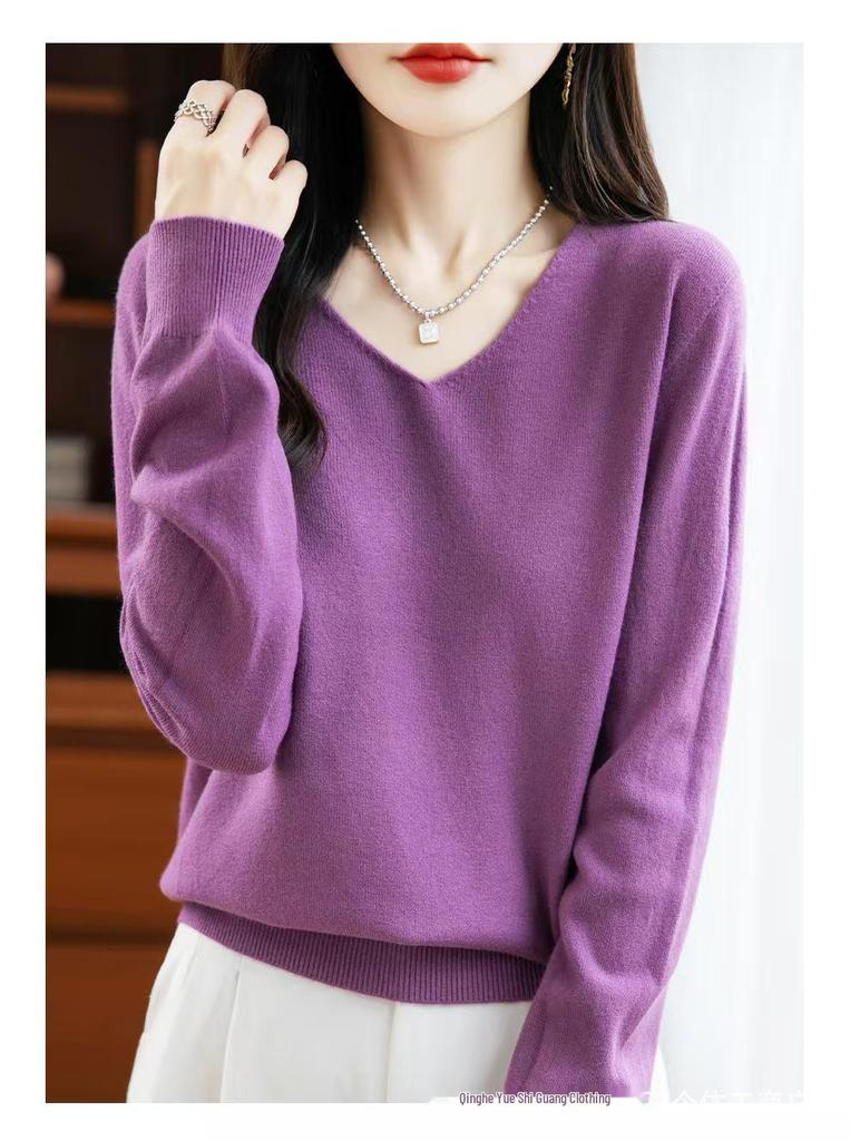 V-Neck Knitted Sweater: Seamless, Loose, Long Sleeves, Autumn/Winter Style, Slim Fit, Warm and Chic.