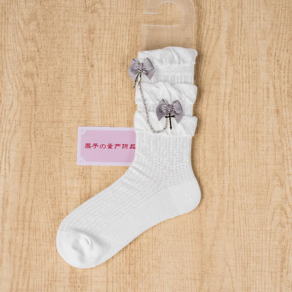 Korean Gothic Bow Cross Chain Skinny Calf Socks Japanese Versatile Y2K Socks Women Socks