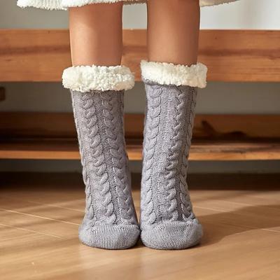Damen Flauschige Socke Flauschig Hanf Weich Weiblich Gestreift Zuhause Drinnen Winter Warm Plüsch Rutschfeste Griffige Thermische Dicke Hausschuhe Bodensocken