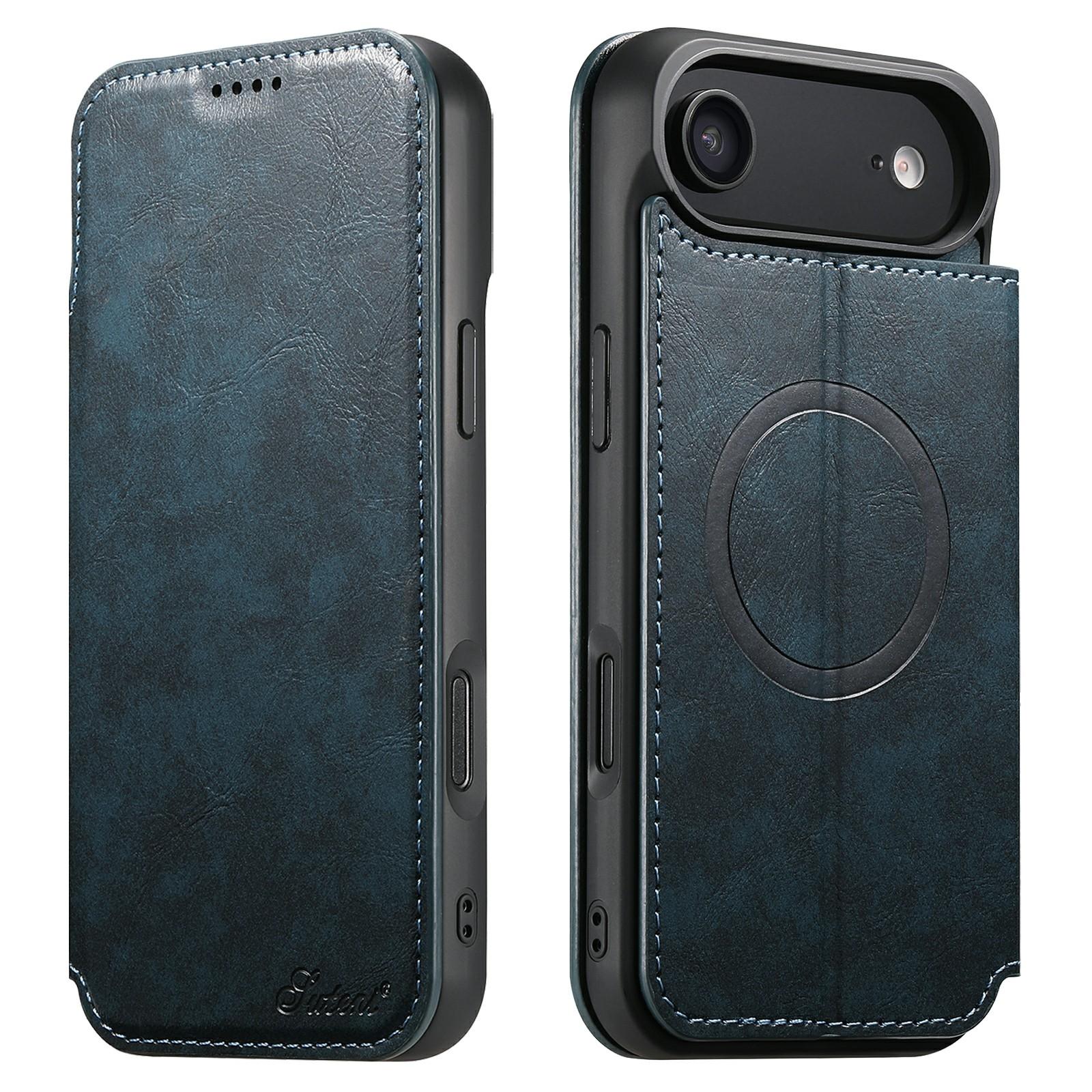 

SUTENI J05 For iPhone 17 Air Case Compatible with MagSafe Textured PU Leather Flip Phone Cover Blue