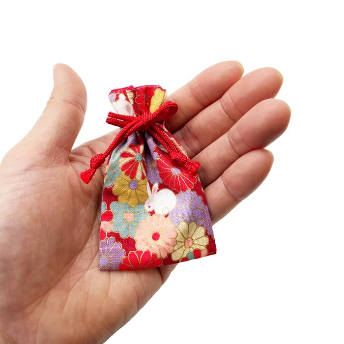 Hiranoya Amulet Bag, Drawstring, Power Stone, Salt, Bean Rabbit Design, Cute, Izumo Taisha Omotesando [Light BluePink] (Pink)