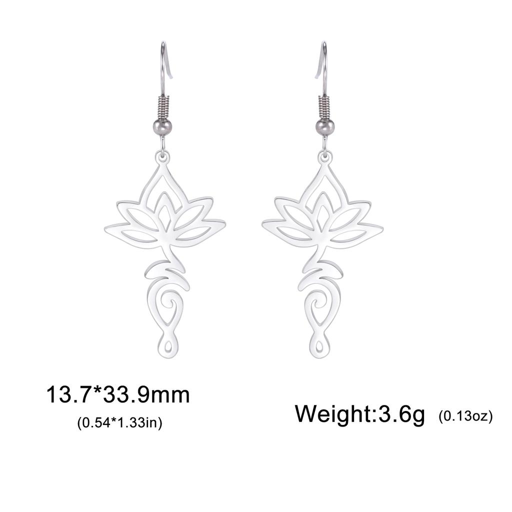 Teamer Yoga Lotus Flower Dangle Earrings Stainless Steel Unalome Pendant Earrings Women Buddhism Bohemian Spiritual Jewelry Gift