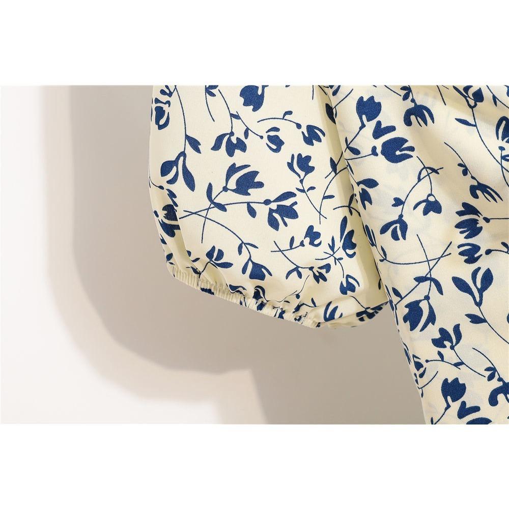 Moda dama vara primavara imprimeu floral cu maneca scurta cu decolteu in V talie inalta rochii casual