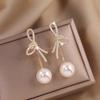 Delicate Bowknot Drop Earrings Fashion Long Tassels Sweet Pearl Earrings Crystal Bows Ear Pendant for Women Jewelry Gift