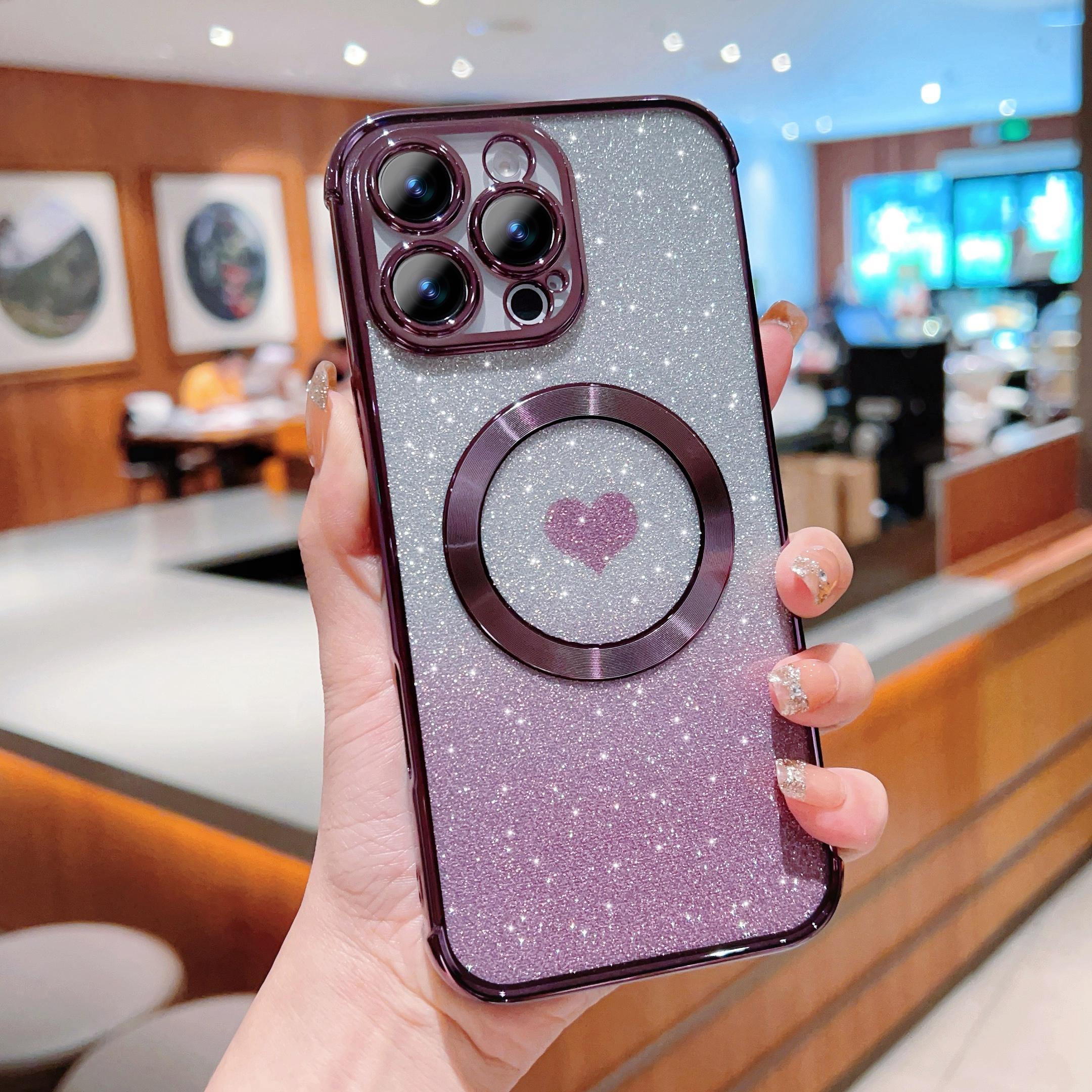 

For iPhone 16 Pro Max Case Gradient Sparkle TPU Phone Cover Compatible with MagSafe Dark Purple