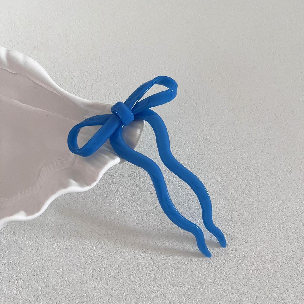 Summer Bow Wave U-Shaped Acetate Hairpin - Cute Girly Half-Up Hair Clip Accessory