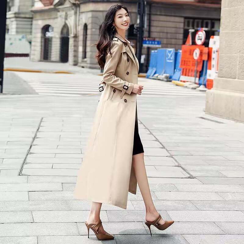 Long Trench Coat Women Thicken Double Breasted Waterproof British Female Windbreaker Coat