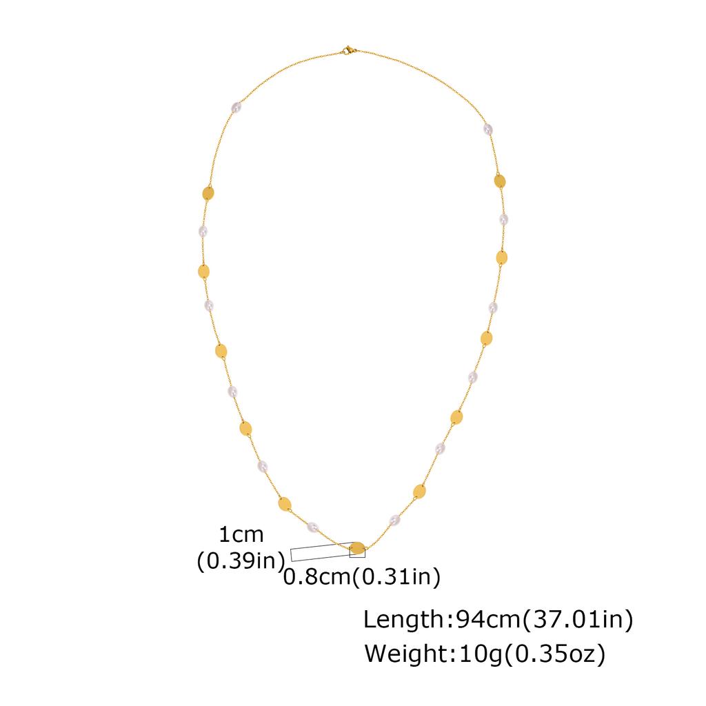Exaggerated Personality Design Long Chain Imitation Pearl Necklace for Women, Gold Plated Stainless Steel Chain Party Jewelry