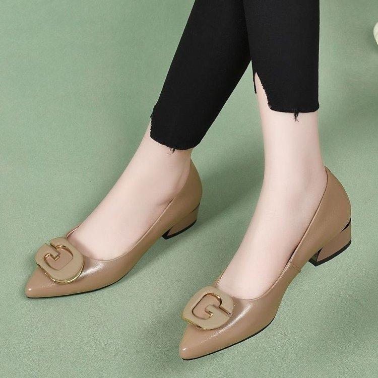 Low-heeled single shoes women's autumn 2025 new pointed G buckle soft sole soft surface shallow mouth fashion mother shoes Doudou shoes
