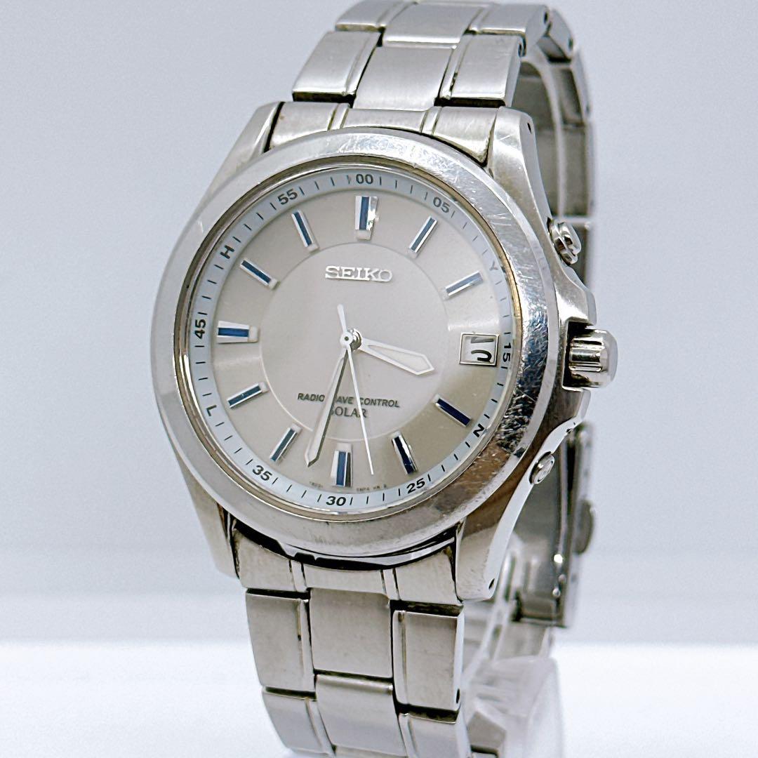Мужские радио-солнечные часы Seiko с датой серебристо-белые, работоспособность подтверждена