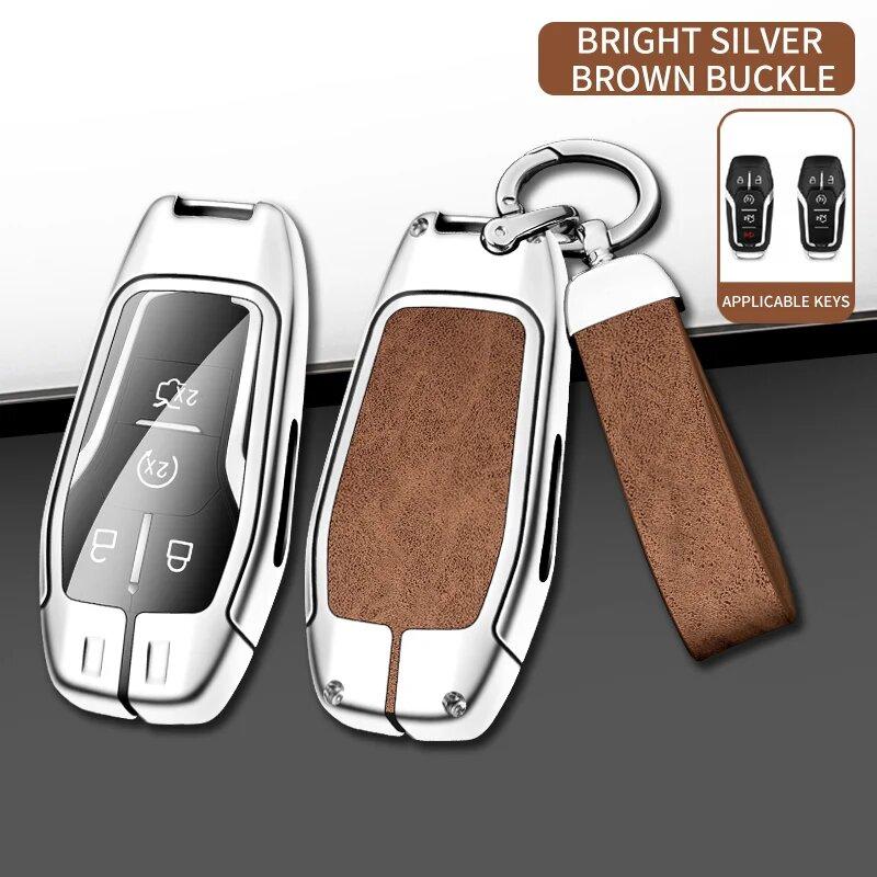 Zinc Alloy Leather Car Key Fob Case For Ford Mustang  Fusion Explorer Mustang Edge F-150 Keyless Key Fob Accessories
