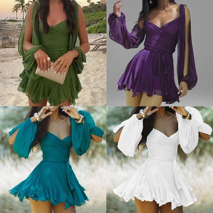 Spring New Arrivals Women's Foreign Style Sexy Girl Solid Low-Neck Off-Shoulder Mini Dress