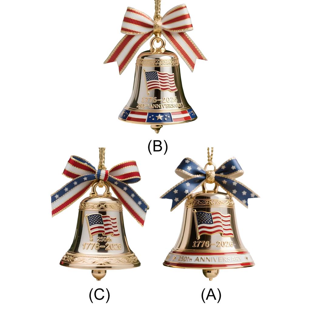 USA 250th Anniversary Bell Ornament Handmade Patriotic Commemorative Doorbell for Patriotic Holidays Christmas Tree