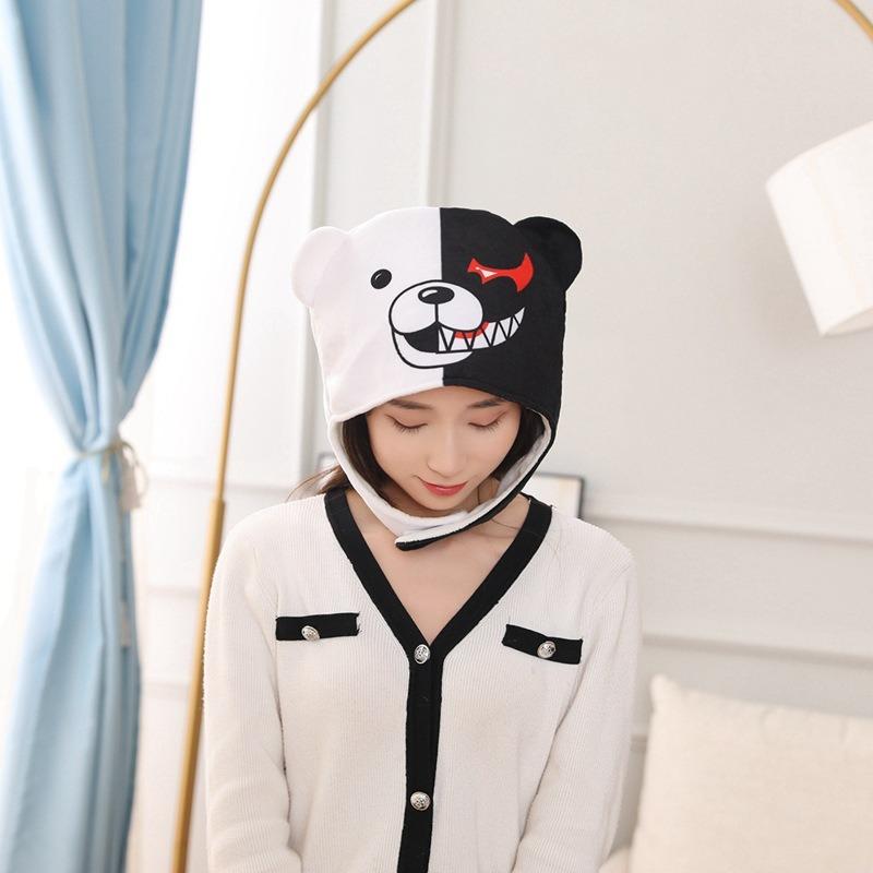 Halloween Animation Cosplay Props, Short Black and White Bear Hood Hat, Photo Props, Cartoon Hood