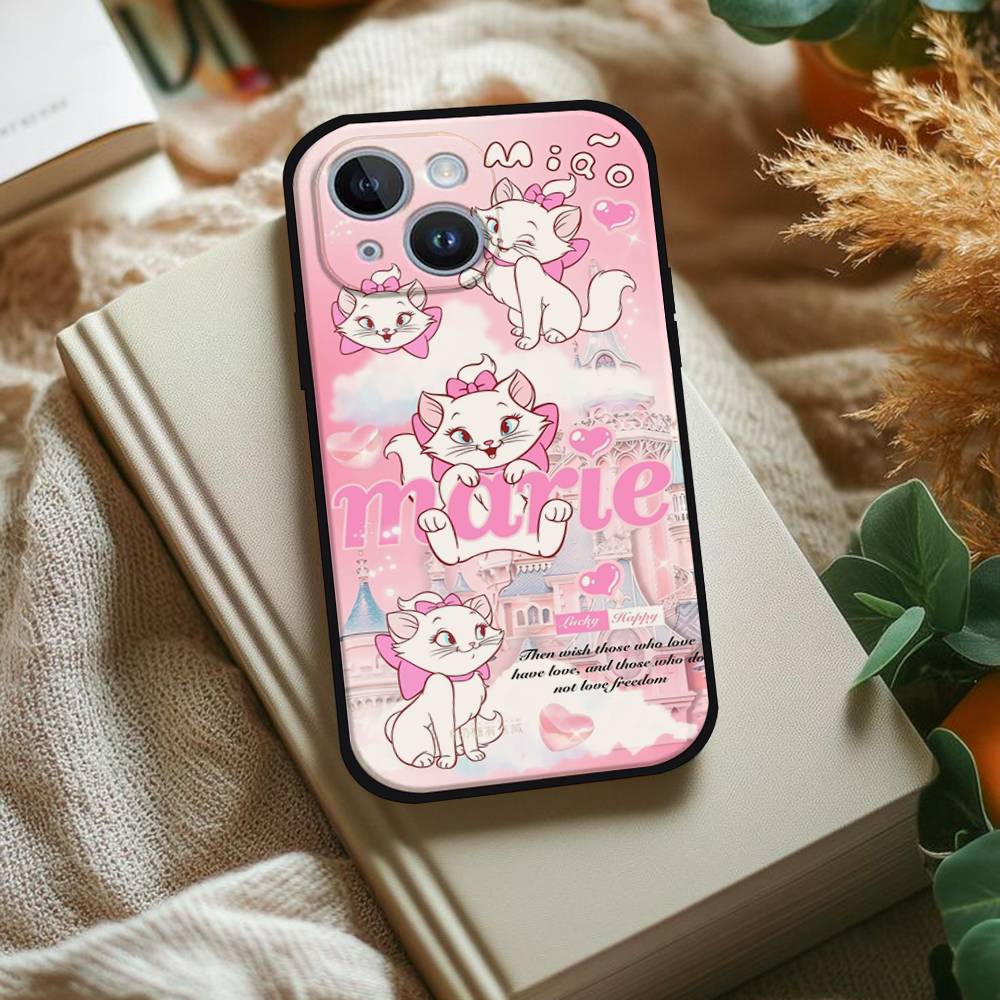 M-Marie Cat Cute Phone Case For IPhone 1716 15 14 13 Pro Max 11 12 Mini X Xs XR Black Silicone Cover