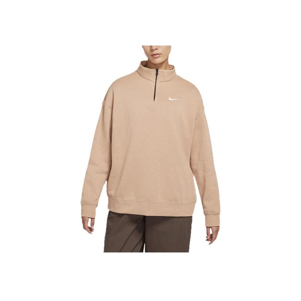 Nike Pulover Casual Larg cu Fermoar la Jumătate, Fleece Culoare Solidă cu Logo, Gât Rotund, American Vintage, Iarnă, Femei, Galben-Moi DC5425-200