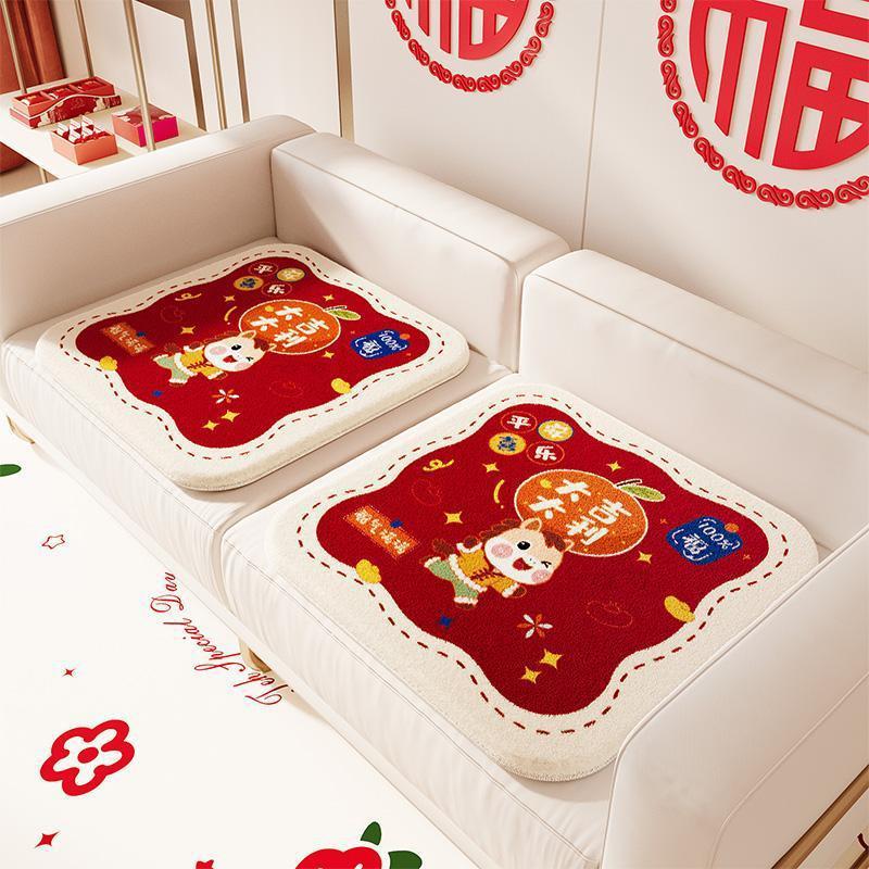 Red Festive Faux Cashmere Cushion - New Year Horse Design for Sofa, Office, Student Chairs, and Household Use