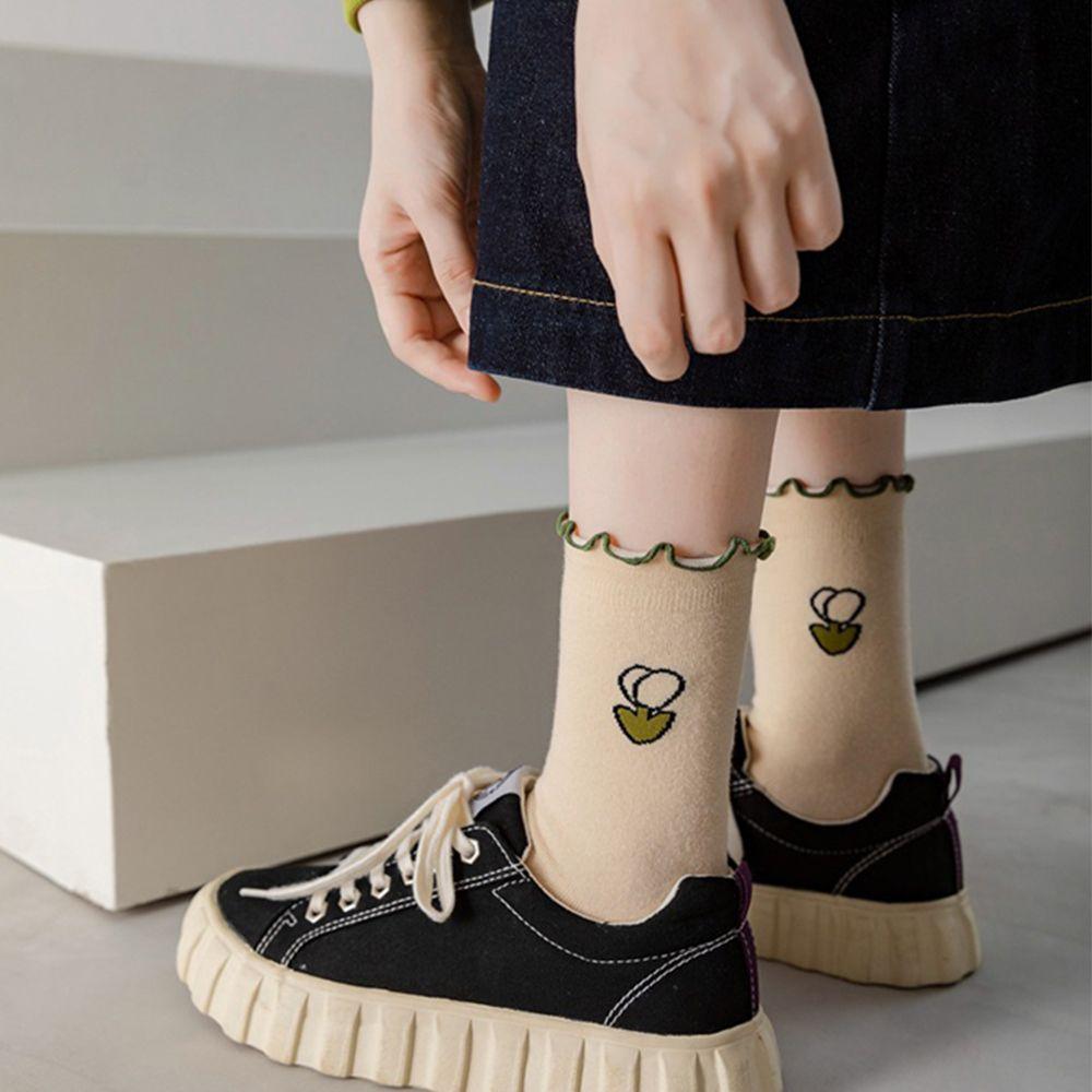 

Animal Checkerboard Embroidery Sports Hosiery Women Short Socks Cotton Socks Korean Style Socks C
