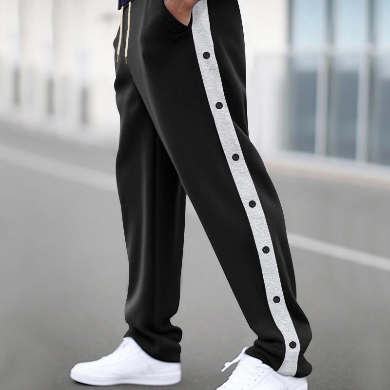 

Casual Sports Buttoned Trousers Men s Spring and Autumn Loose Straight Loose Button Decorative Large Size Trousers S чёрный