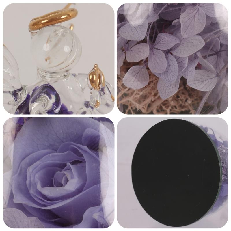 Artistic Angel Preserved Roses with Glass Cover Everlasting Flower Arrangement Home Ornament Handmade Gift