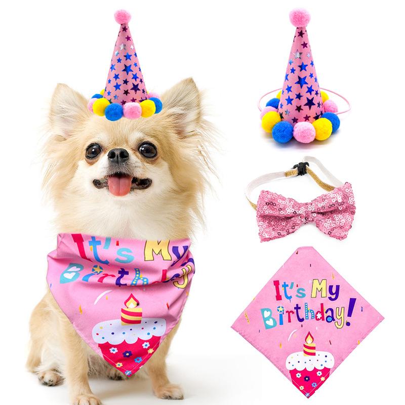 Manufacturer  Luxury Three-Piece Set New Happy Birthday Dog Bandana Dog Collar Party Hat Accessories-Summer Polyester