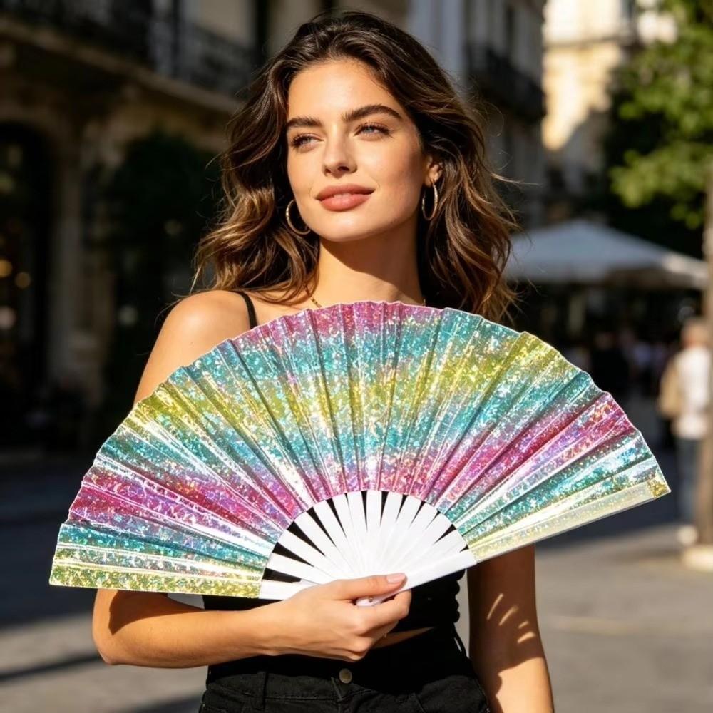 Holographic Effect Folding Fan Large Size Cooling Fan New Handheld Fan  Summer