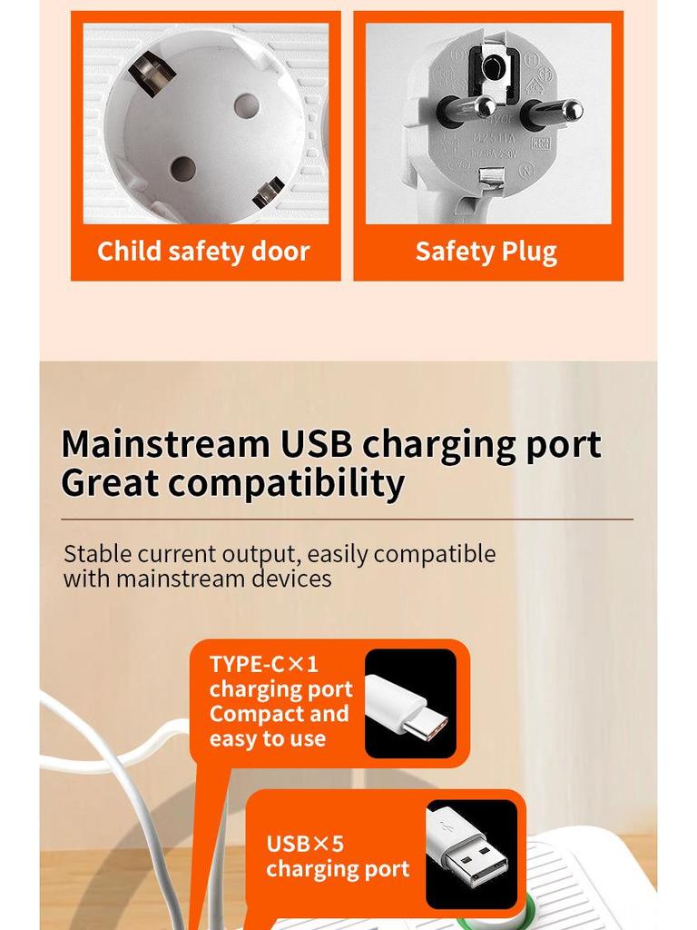 European Standard 16A Power Strip with Two-Pin Socket for Russian, German, Korean, and Austrian Use