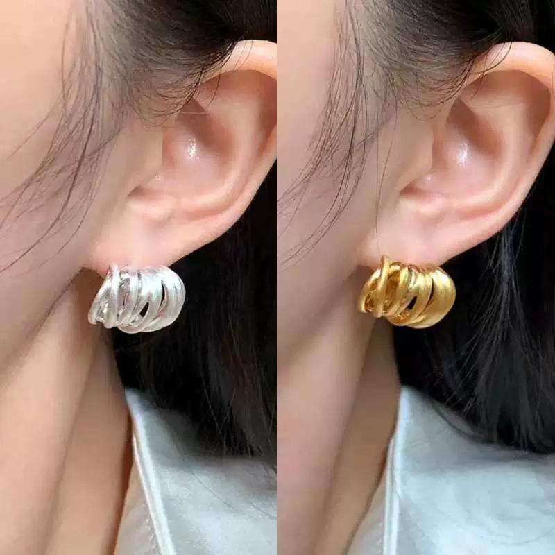 European and American Exaggerated Matte Retro Matte Gold and Silver Line Earrings Minimalist Lazy Circle Stud Earrings Women's Sterling Silver