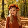 Bequemes Lang tragbares Stirnband Halloween Haarreif, Schwarz mit 3D Kürbis Herbstlaub Accessoire Rote Blumen, Universell Thanksgiving Tag Party