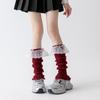 Women's Autumn Winter Red Leg Warmer Lolita Lace Frilly Heap Sock JK Knitted Foot Cover Arm Warmer Christmas New Year Boot Cuffs
